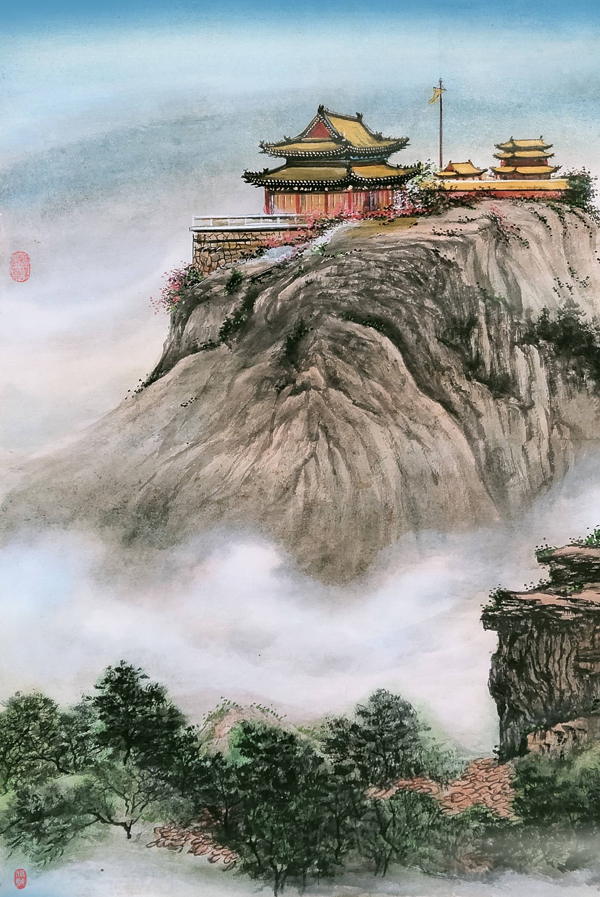 界画寒江---工笔界画《终南山.观音台》_手机搜狐网