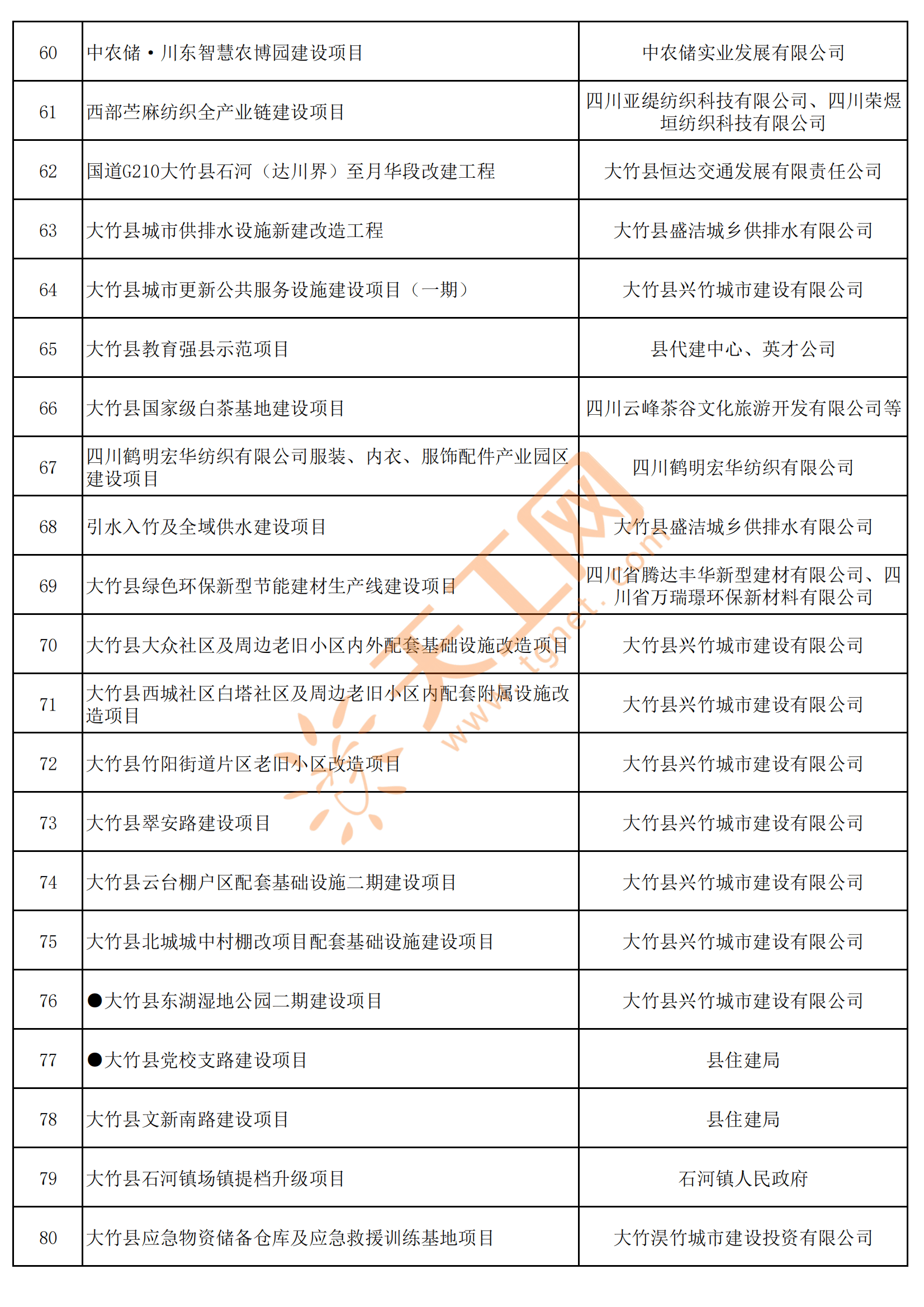 四川省达州市大竹县2024年重点项目名单