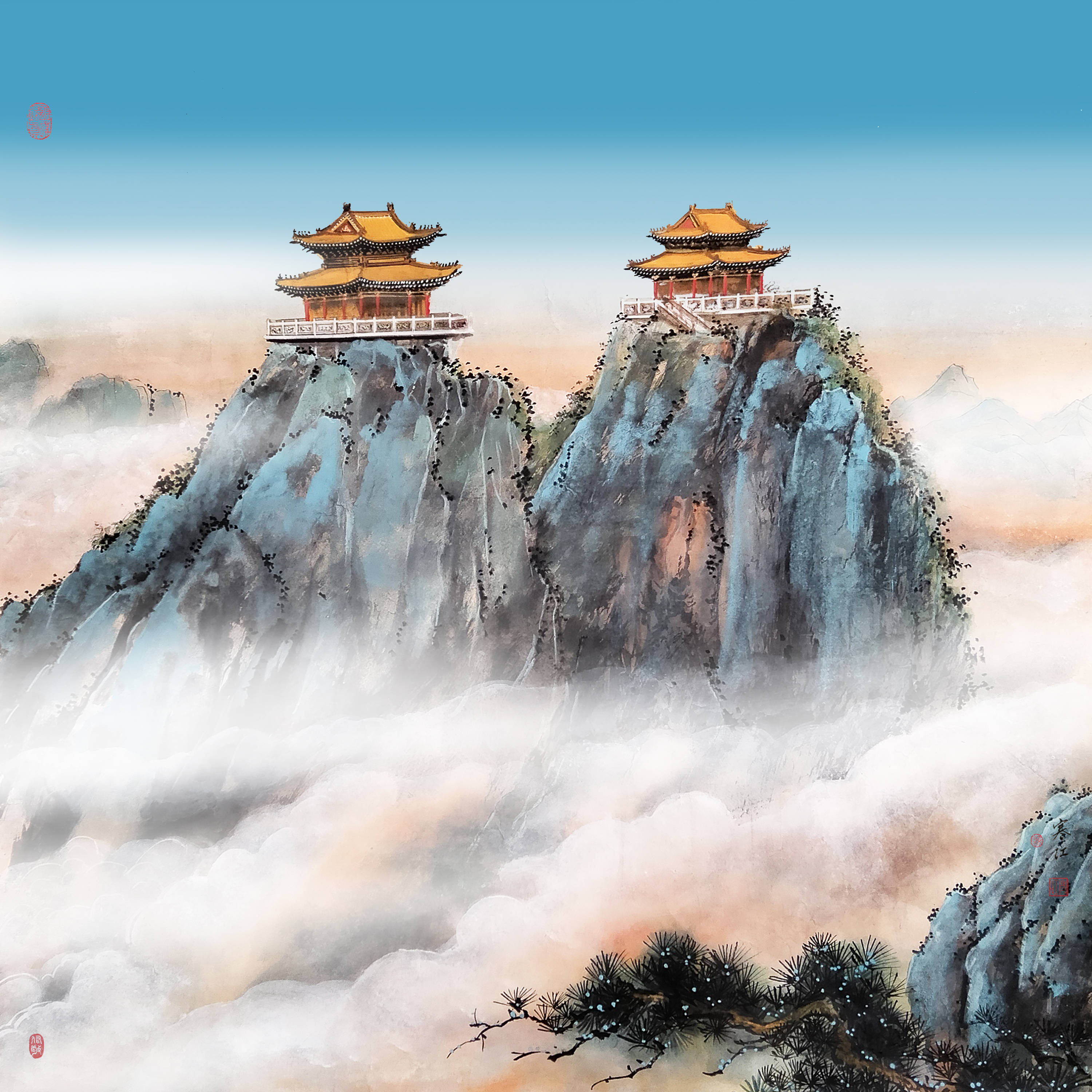 界画寒江---工笔彩墨界画《洛阳 . 老君山》(一)_cm_冰雪_纸质