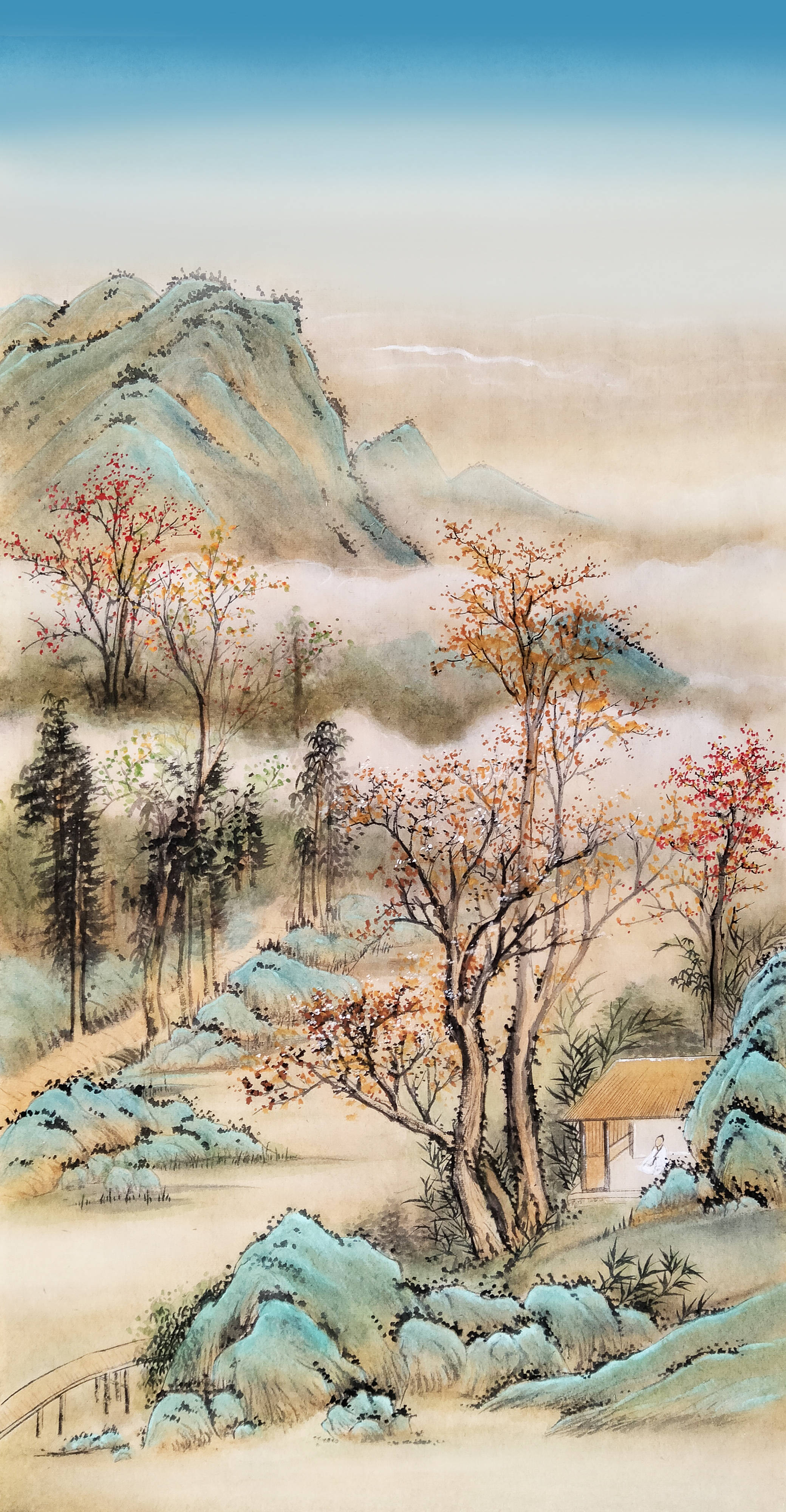 界画寒江---竖幅《青绿山水小品》六幅