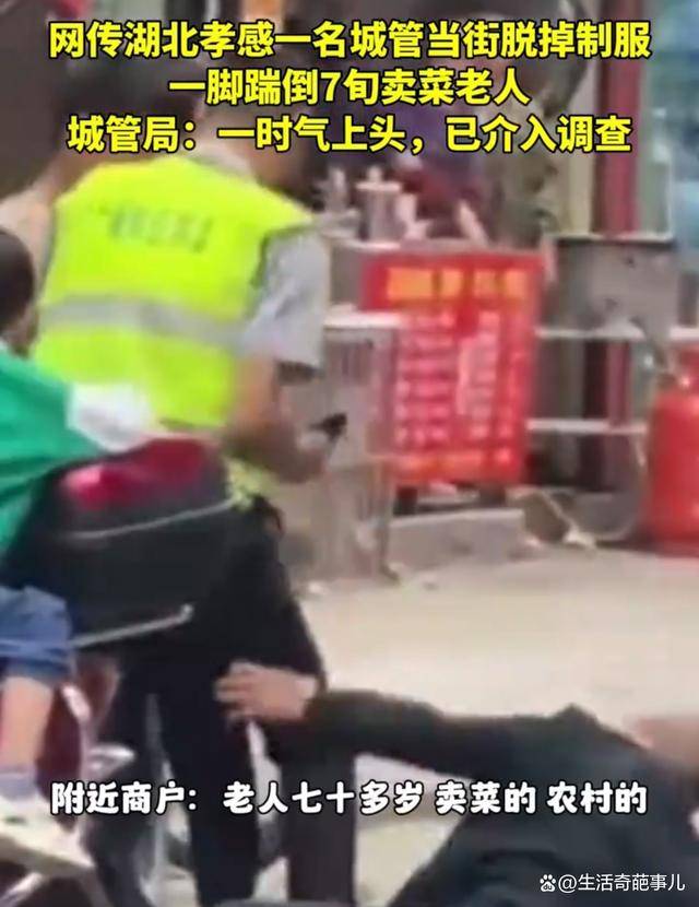 湖北孝感一城管当众脱衣后踹倒卖菜老人?结局大快人心!