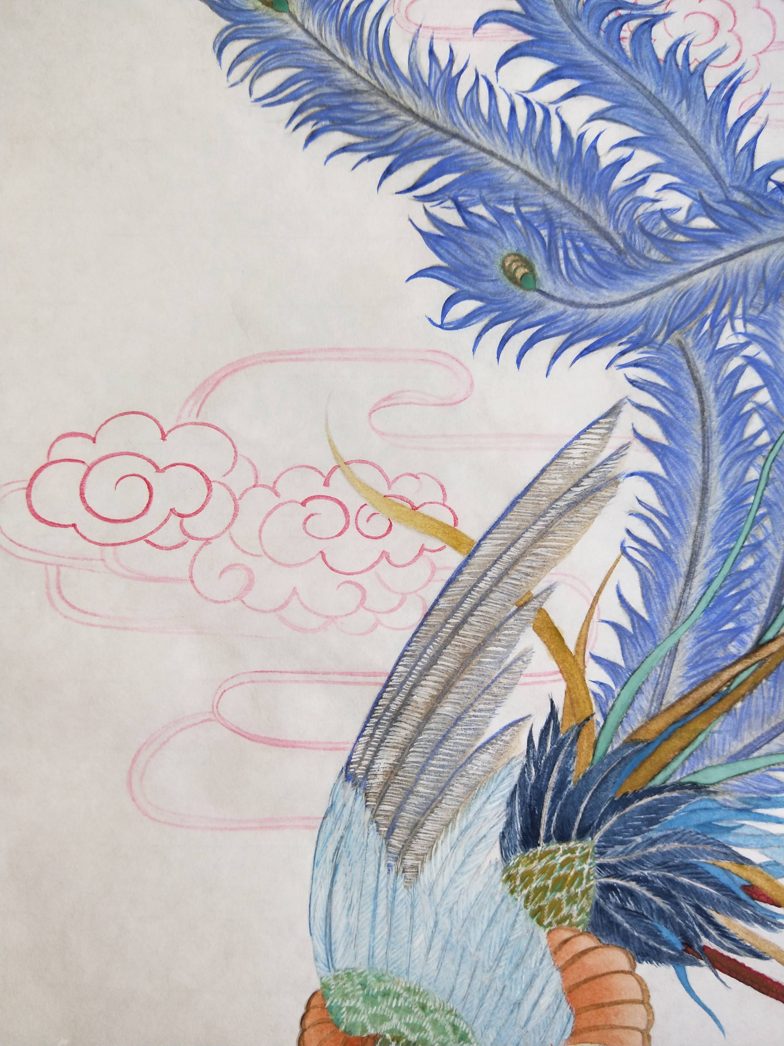 图(黄丽燕国画传统吉祥题材凤穿牡丹纯手绘工笔画)