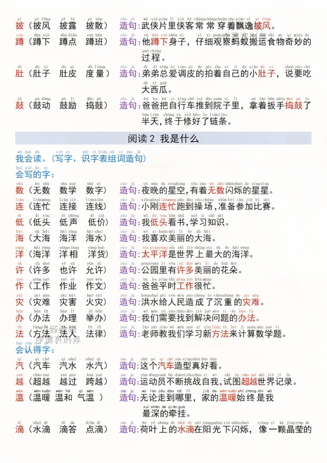 2025秋季新版二年级语文上册暑假预习生字组词造句
