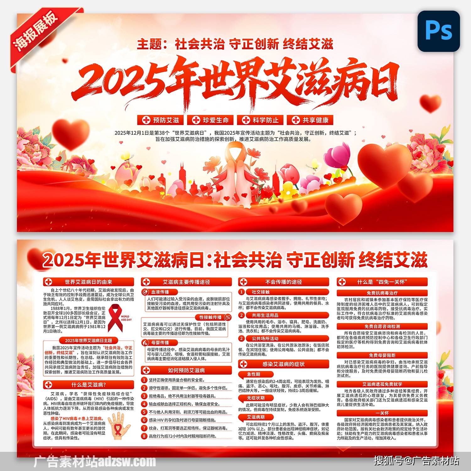 2025年世界艾滋病日主题活动展板宣传栏海报挂图psd素材模板