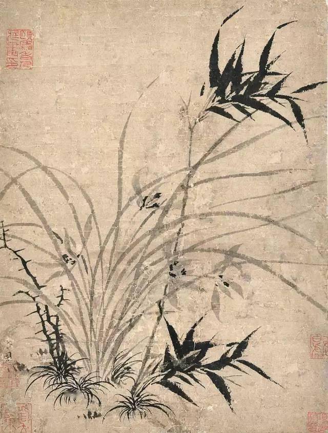 《兰竹图》南宋 赵孟坚《著色兰竹图》 元 赵雍《兰竹石图》 明 文徵