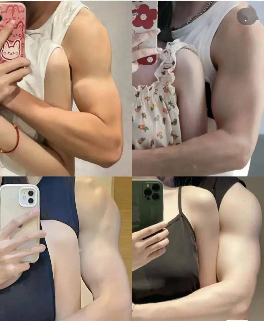 男性是肌肉线条清晰的孔武有力,女性这是被圈在怀里的直角肩.