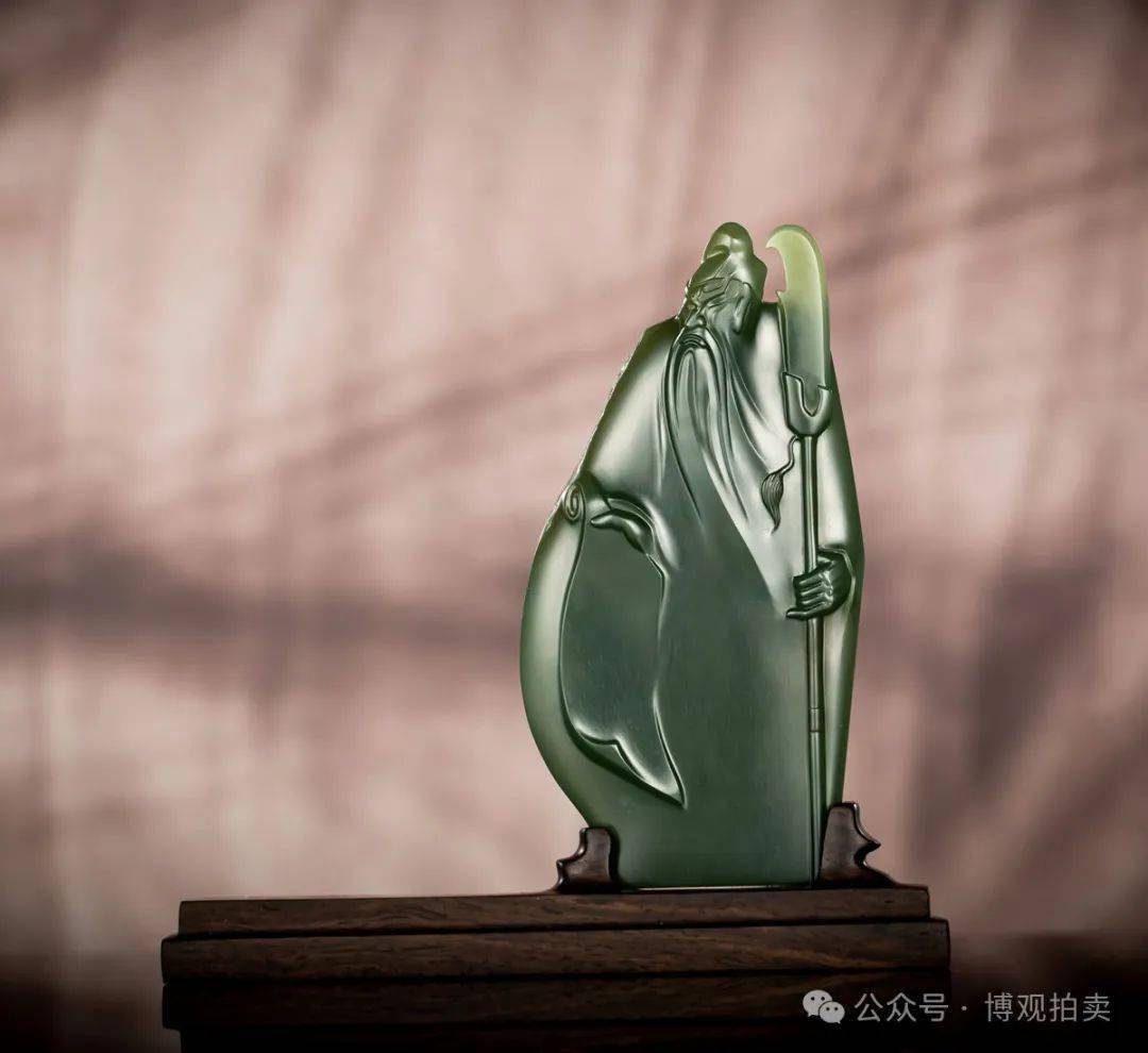 0cm 87g孟大宇 析木玉文韬武略摆牌lot 37002作品为和田青玉籽料上善