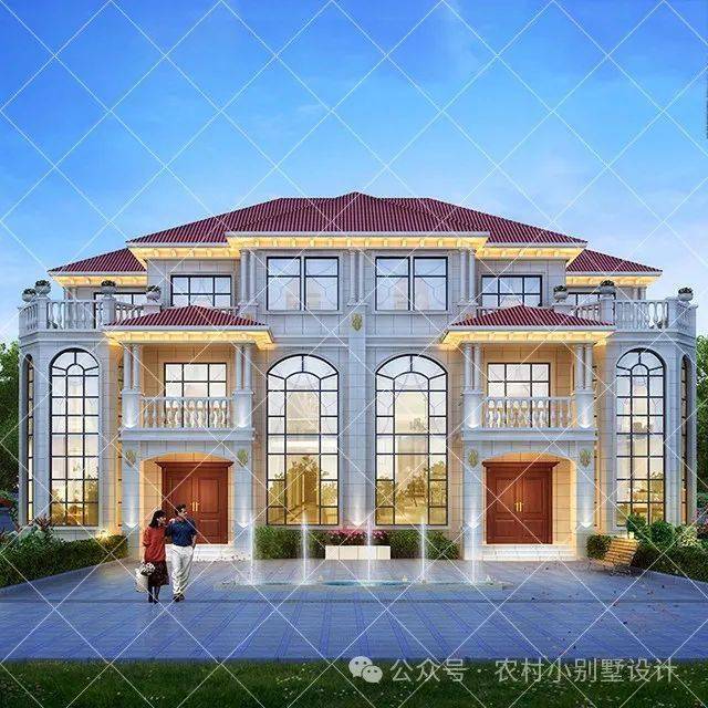 2024新中式中国红三层兄弟双拼自建房别墅