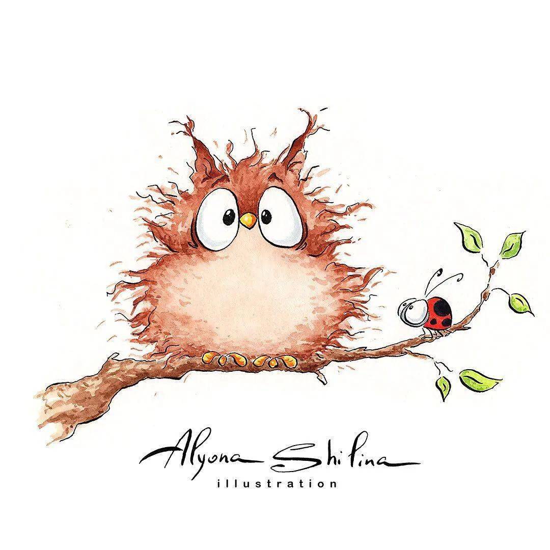 alyona shilina 呆萌小动物水彩插画