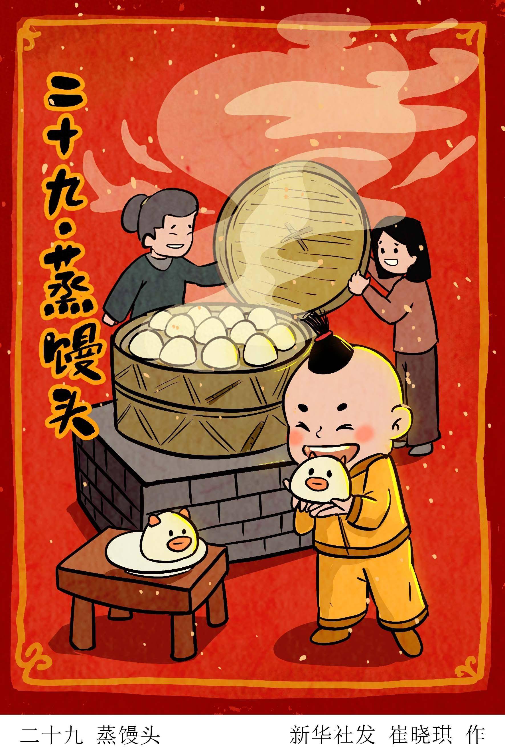 (图表·漫画)春节民俗丨二十九 蒸馒头