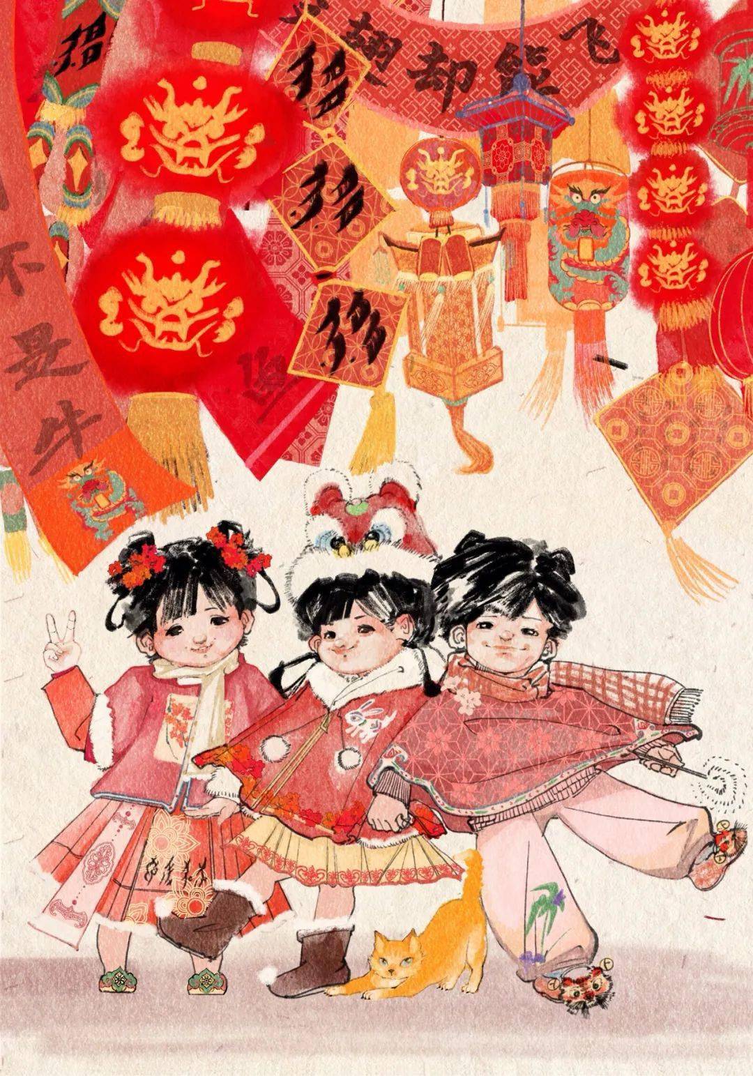时代风采焕发奋斗活力以点线绘盛世借年画展新程齐芷若《龙腾四海》