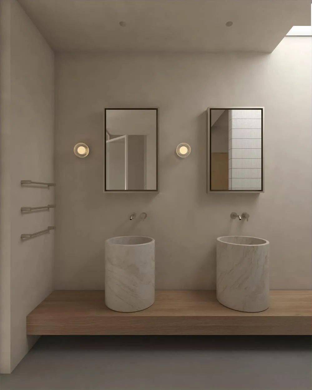 湿区用了和厨房灶台墙一样的马赛克瓷砖,浴室看起来清新又有变化感