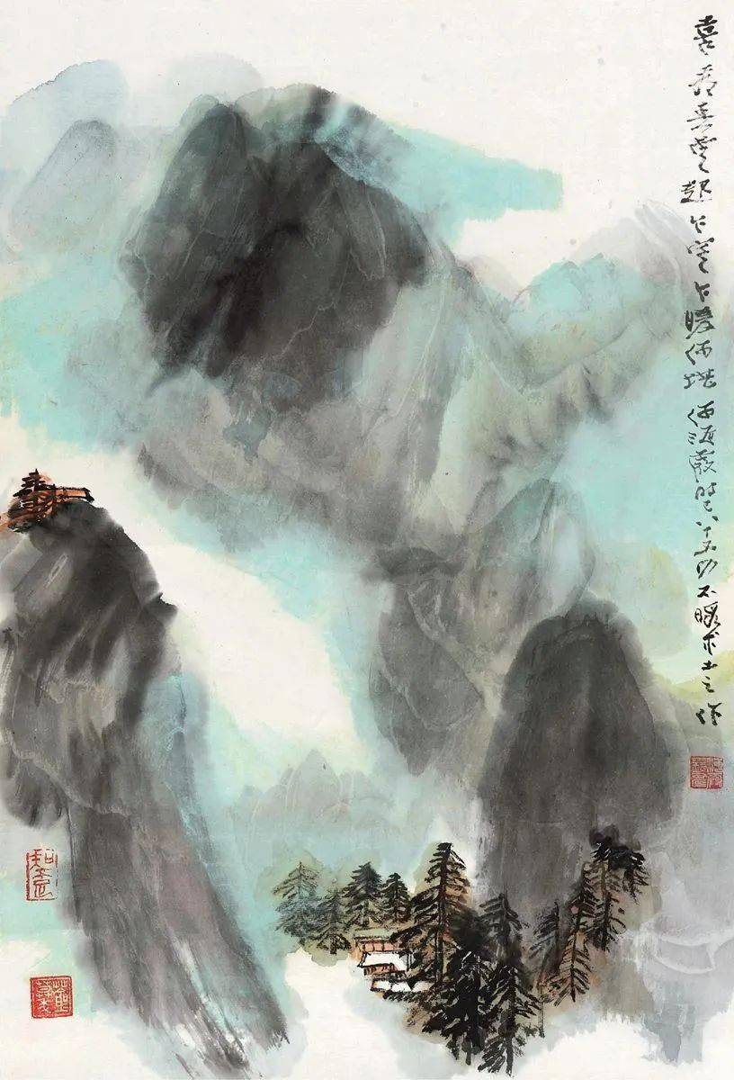 何海霞画里的小山村,意境绝美67!_作品_山水画_青山