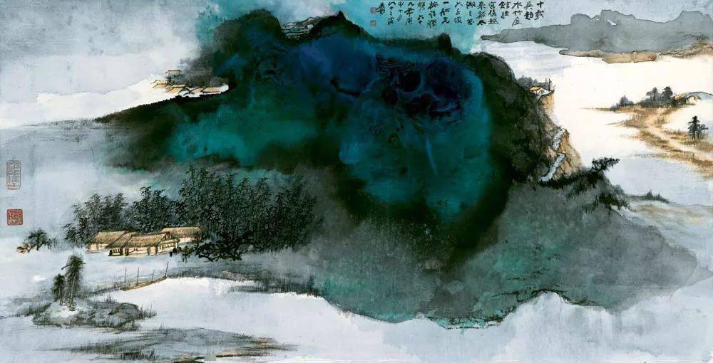 张大千泼彩山水,如梦如幻_人家_国画_谷口