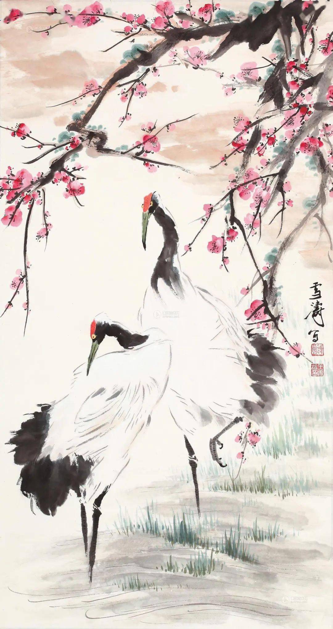 画鹤,不必特作繁华之境,上有玉兰,辛夷,旁有湖石,牡丹,下有鸢花,剪春