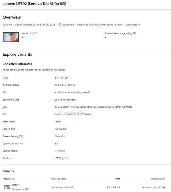 联想tab m10a 5g新平板现身谷歌数据库 或配骁龙695_显示_android