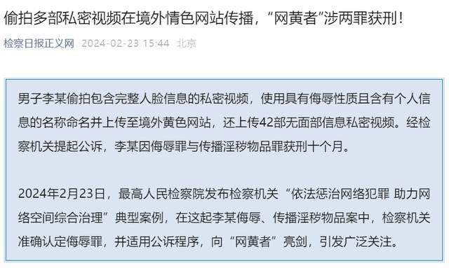 偷拍多部私密视频在境外情色网站传播，男子涉两罪获刑