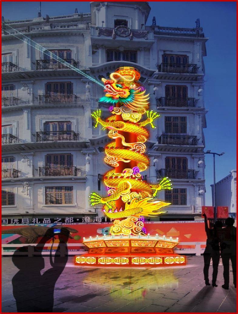 金色龙柱代表智慧,红色代表财富,绿色代表健康,紫色代表美丽,蓝色代表