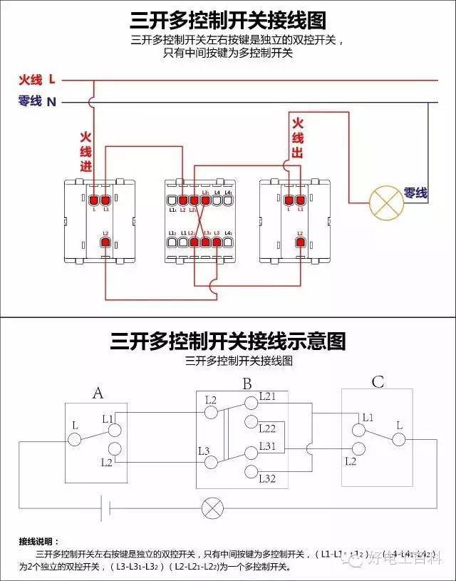 单开双控接线图图片