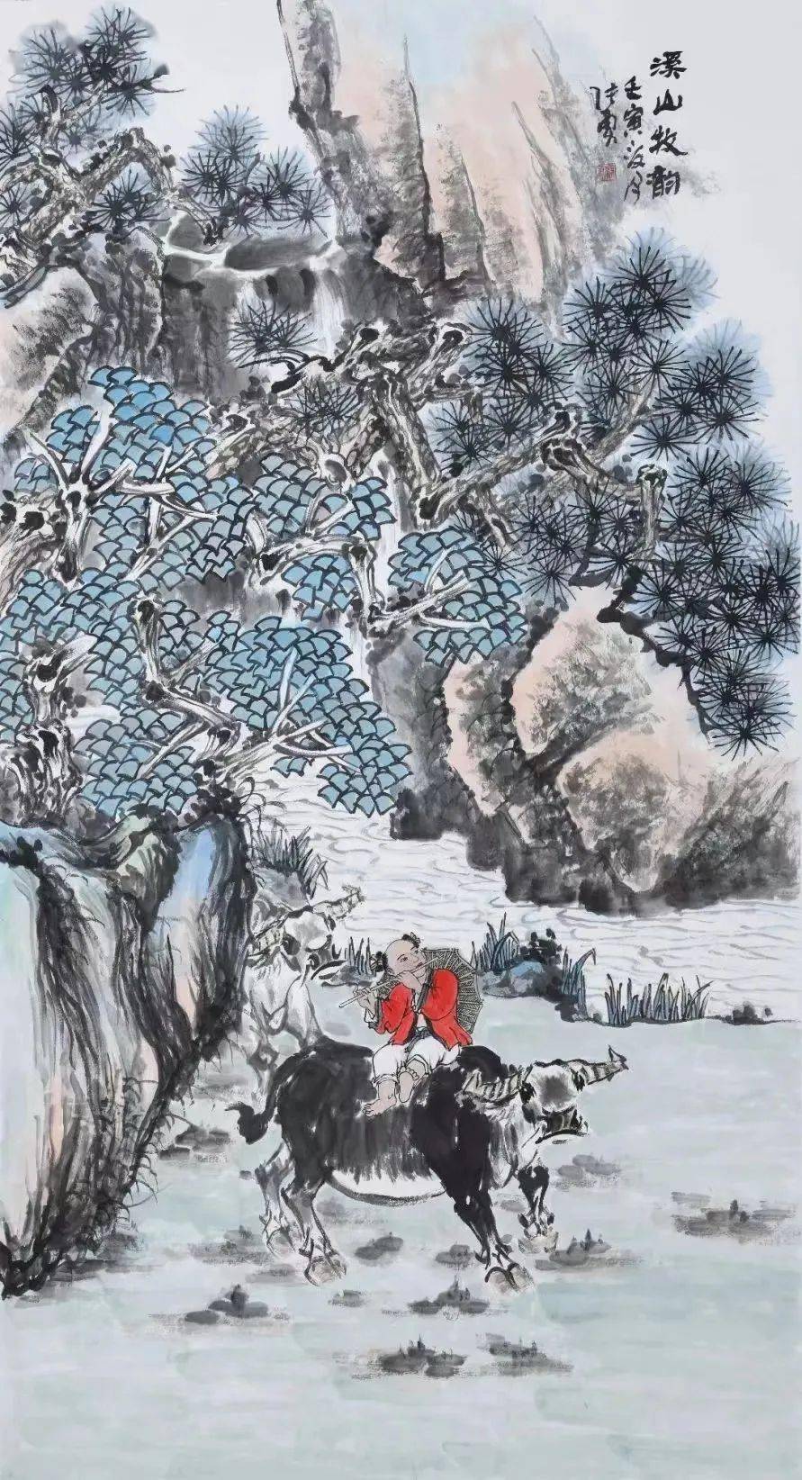 骑牛吹笛桃花源——张勇作品欣赏_cm_花鸟画_情感