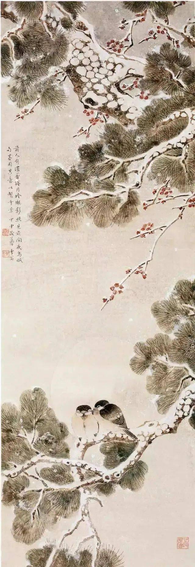 名家笔下的雪景花鸟