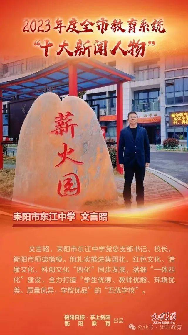 耒阳市东江中学党总支部书记,校长文言昭入选2023年度衡阳市教育系统"