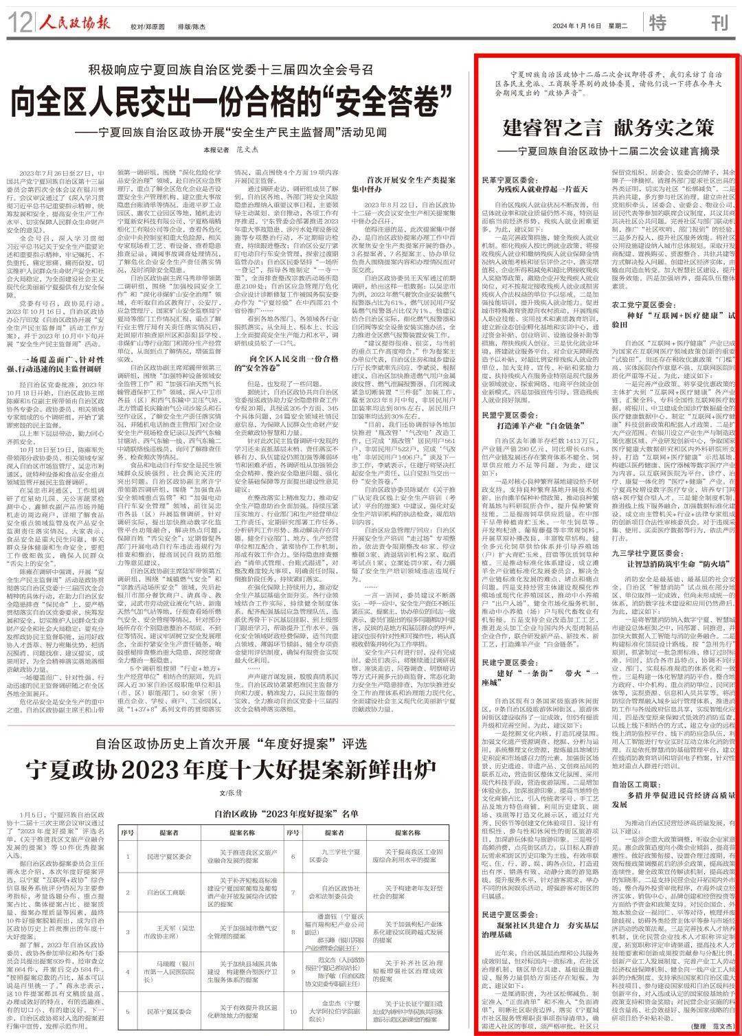 人民政协报 | 建睿智之言献务实之策——宁夏回族自治区政协十二届二