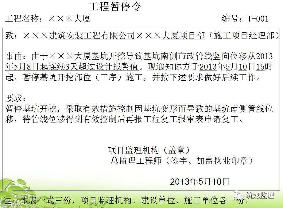 5)為保證工程質量而需要停工處理的.