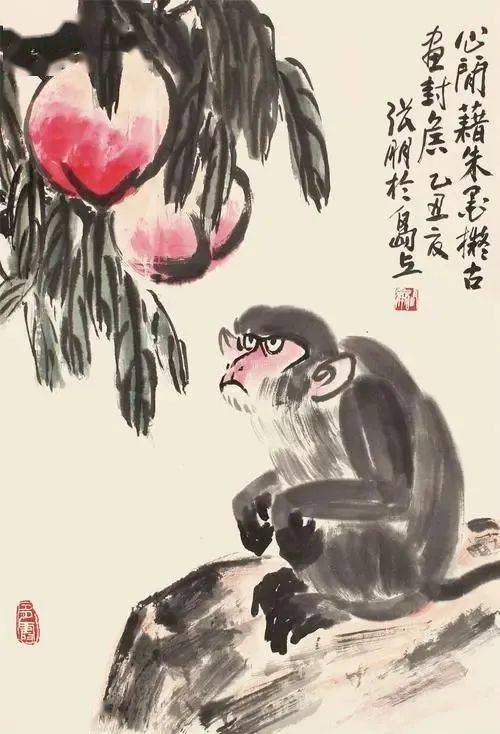 这位寂寞的大师画寿桃行笔如铁