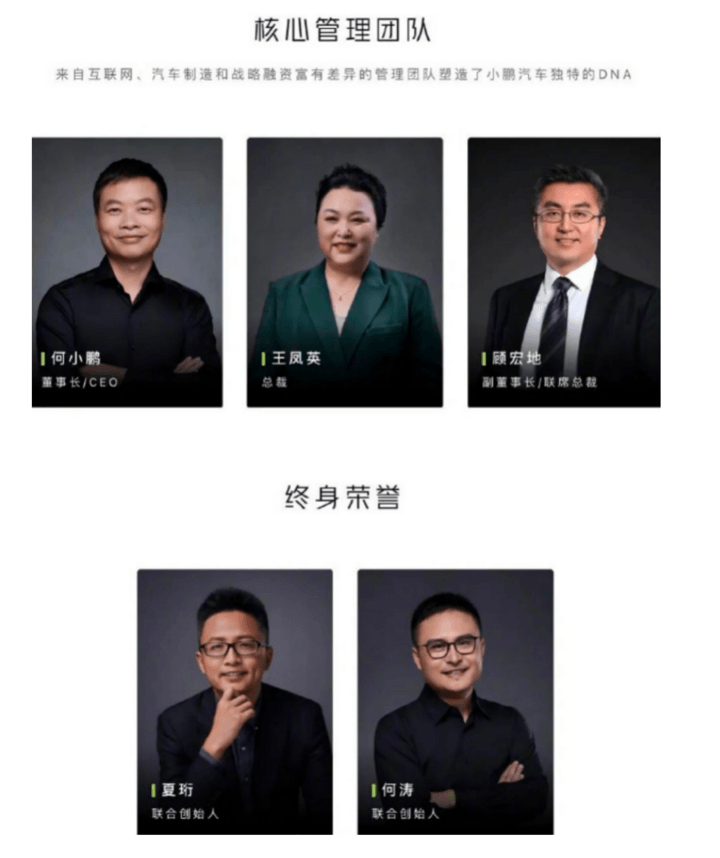 据小鹏汽车官网中"团队成员信息"一栏显示,公司联合创始人夏珩和何涛
