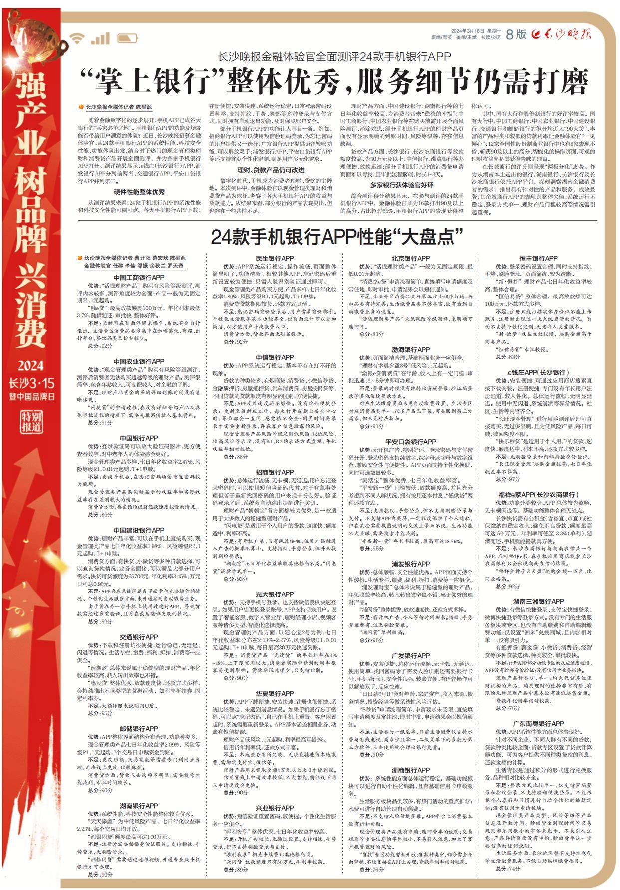 长沙晚报金融体验官全面测评24款手机银行app情况如何