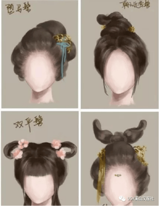 魏晋南北朝时期,妇女追崇飞仙式的高髻,喜欢高而危斜的形式