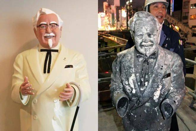 为打破诅咒,日本给肯德基老爷爷雕像超度,献上原味鸡块,送神社供奉