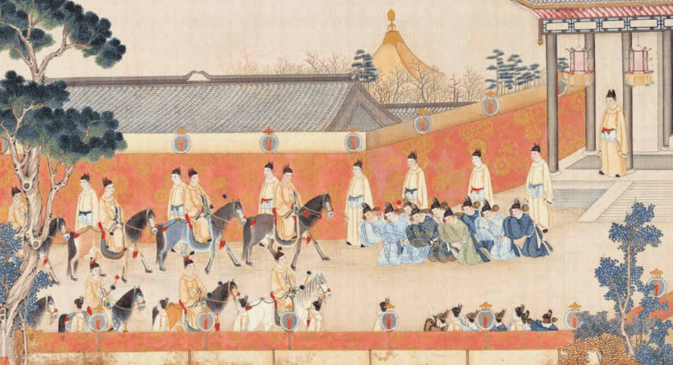 园内蟠龙帐舞,彩凤帘飞,金银焕彩,珠宝争辉,鼎中焚的是百合之香,瓶里