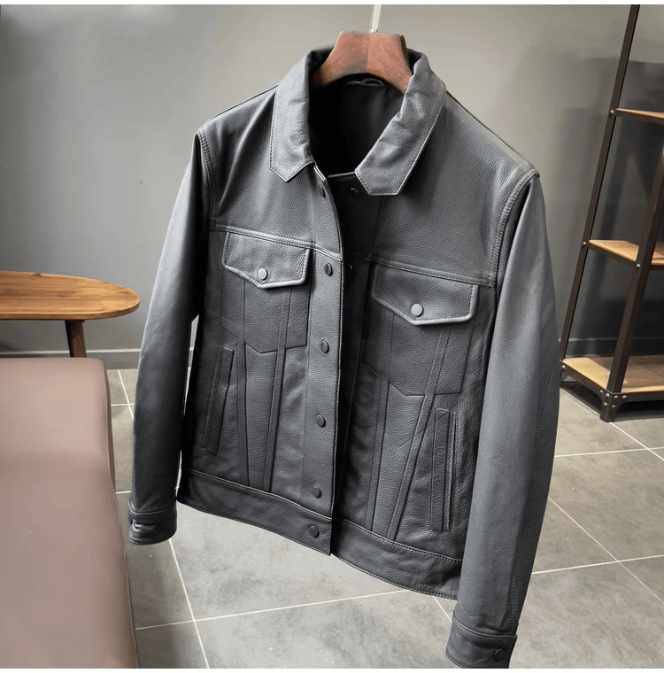 男士皮衣外套558享材质柔软舒适细腻耐久性好黑色经典不过时上身帅气