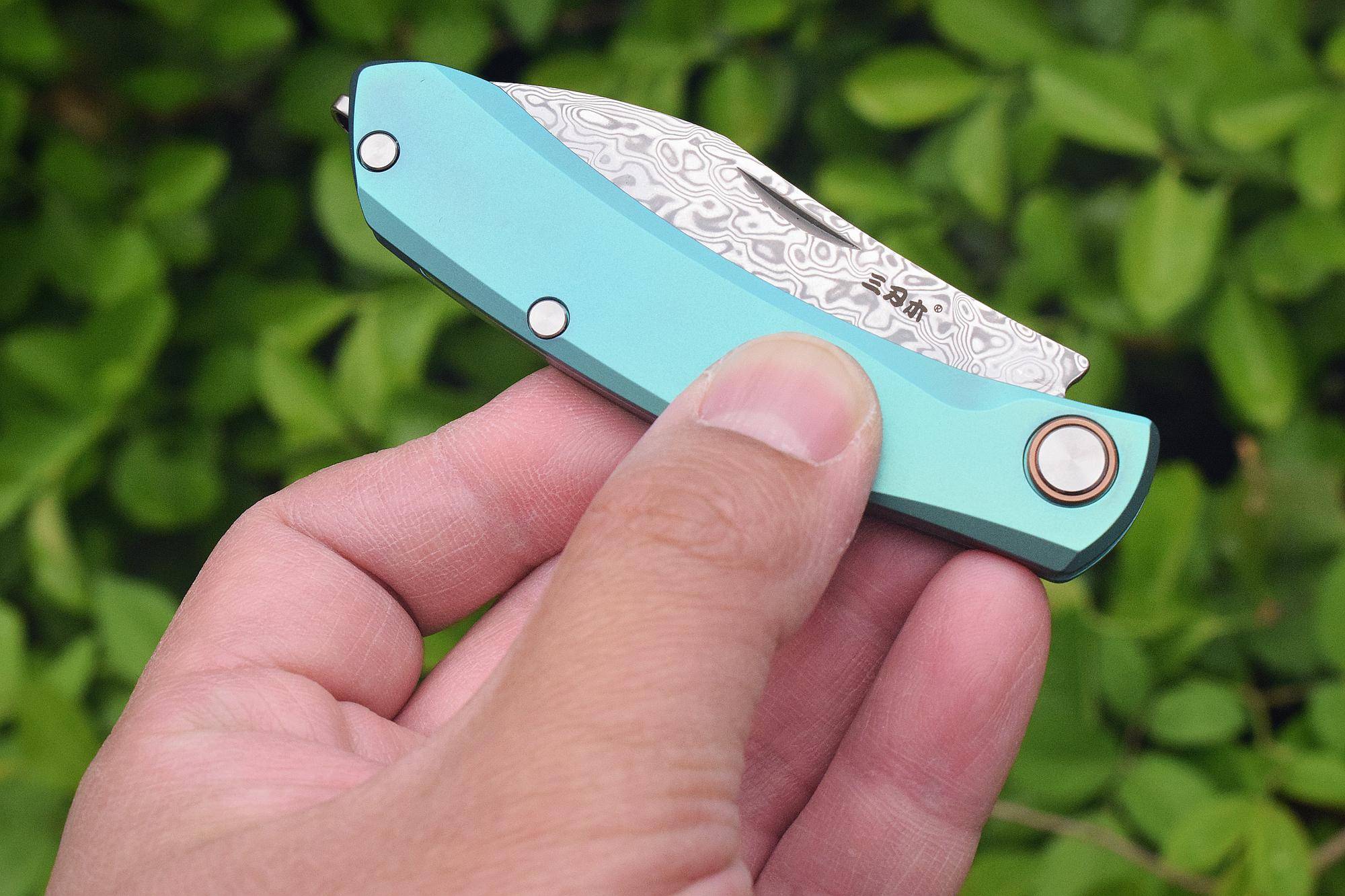 折刀中的西装暴徒三刃木7315钛合金大马士革折刀体验