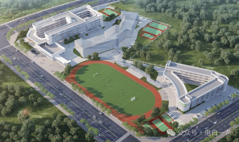 75㎡学校预计可提供小学学位810个,初中学位1800个位于茂名市百越大道