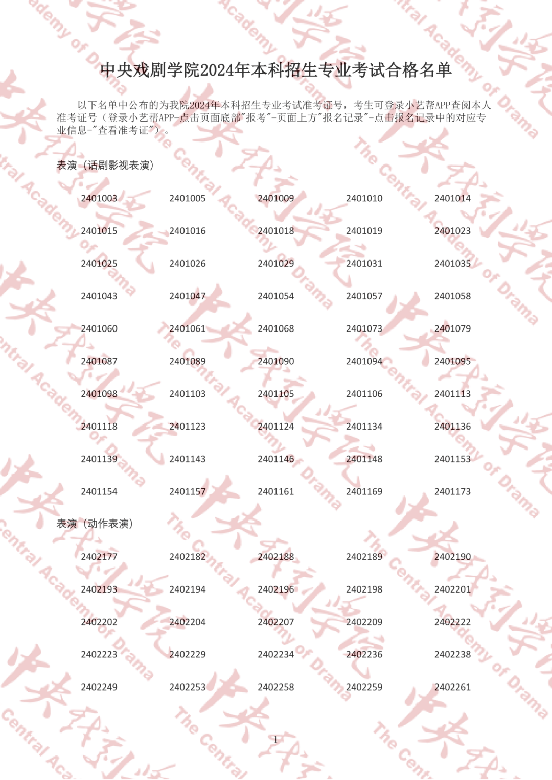 速查 中央戏剧学院2024本科校考合格名单