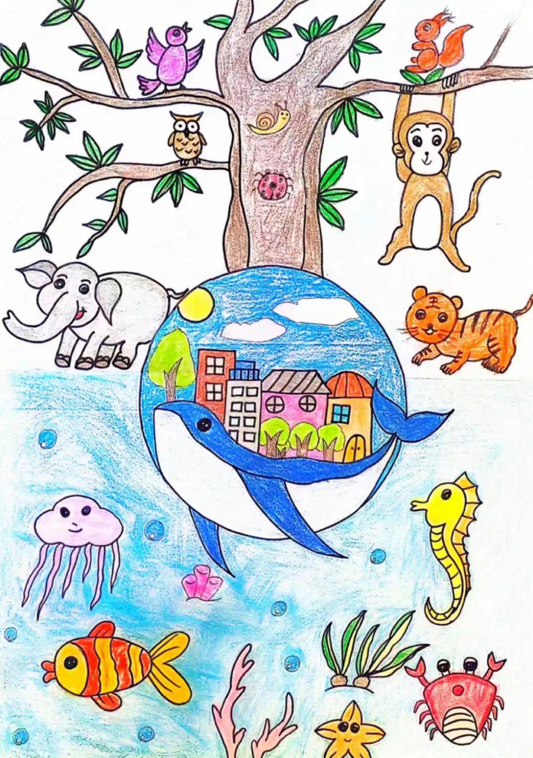 作品:《美丽家园》奖项:二等奖学校:宜阳县第二实验幼儿园作者:杨子垚