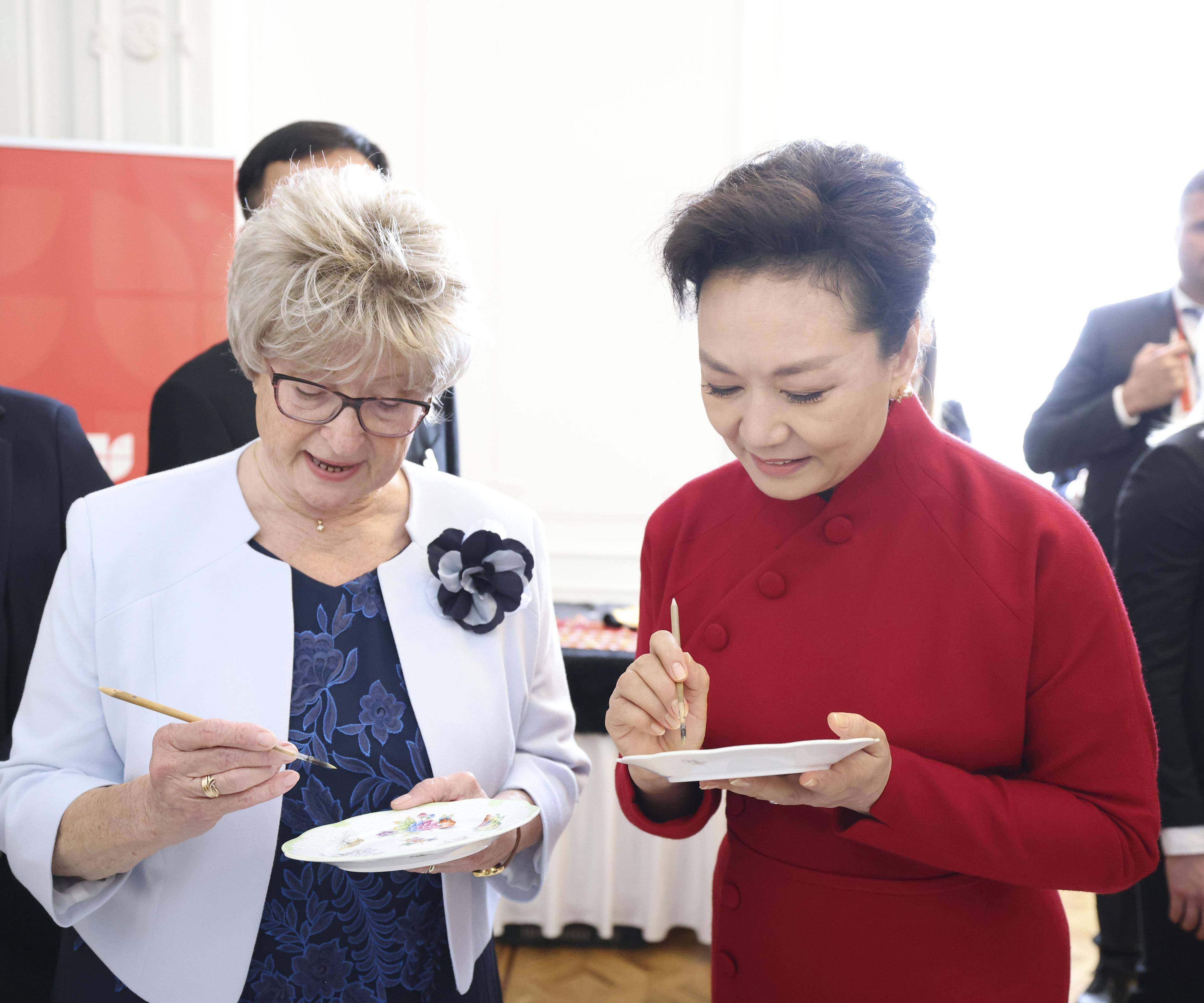 彭丽媛同匈牙利总统舒尤克夫人纳吉参观布达王宫并茶叙(图4)
