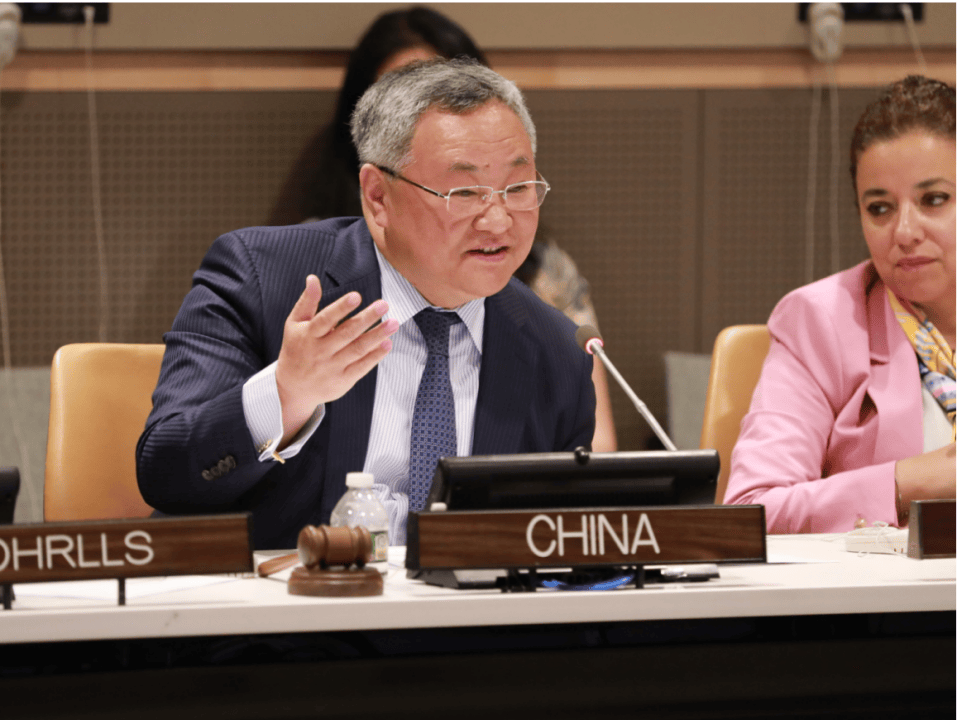 中国常驻联合国代表傅聪大使,联合国副秘书长兼最不发达国家,内陆发展