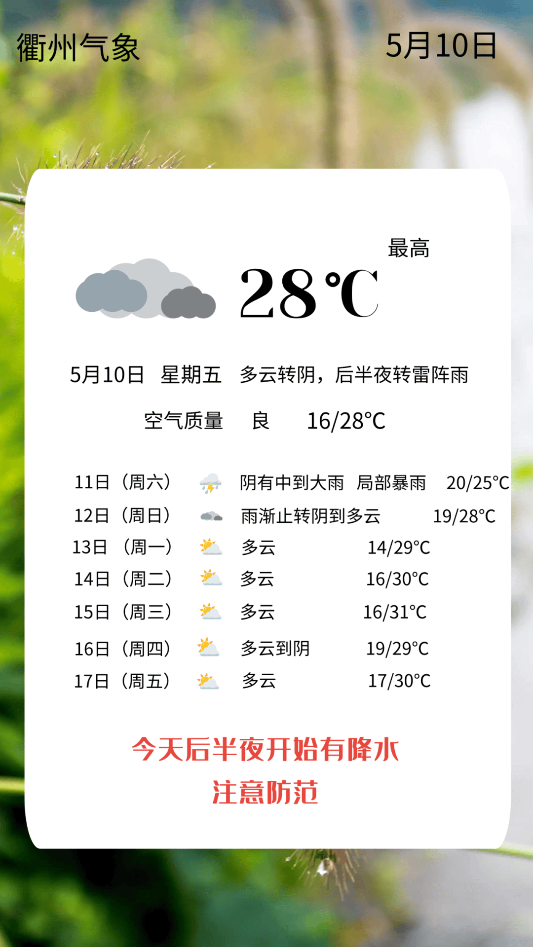 强降水,雷电,局地雷暴大风……衢州人注意!_雨水_天气_地区