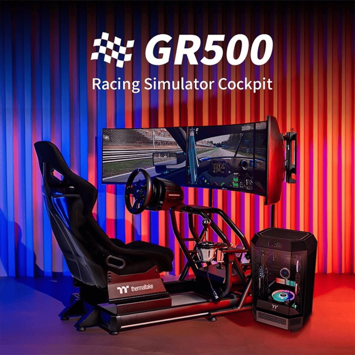 曜越推出GR500赛车模拟器驾驶舱和三屏显示器支架 配有玻璃纤维座椅