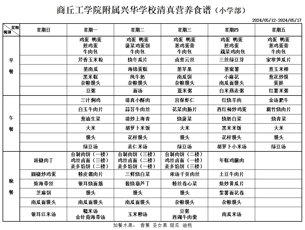 今日母亲节,感恩在行动(附:兴华学校第12周食谱)
