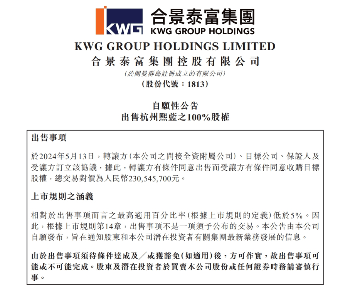 合景泰富2.3亿卖掉杭州项目