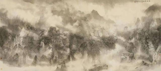 牛朝溪山远岫139x33cmx6 纸本设色 2021年牛朝 西山晴雪197x237cm纸本