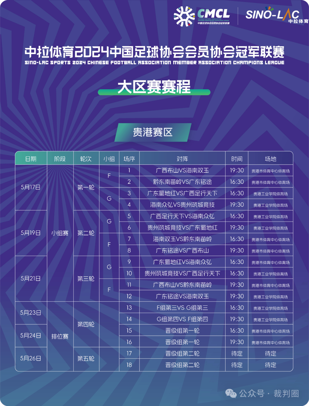 【中冠】2024中冠联赛大区赛(贵港赛区)竞赛日程