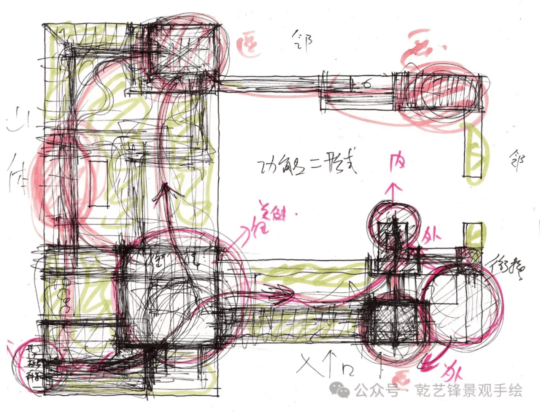 第一稿确定了几个逗留节点与观赏节点,并把游线进行了梳理.
