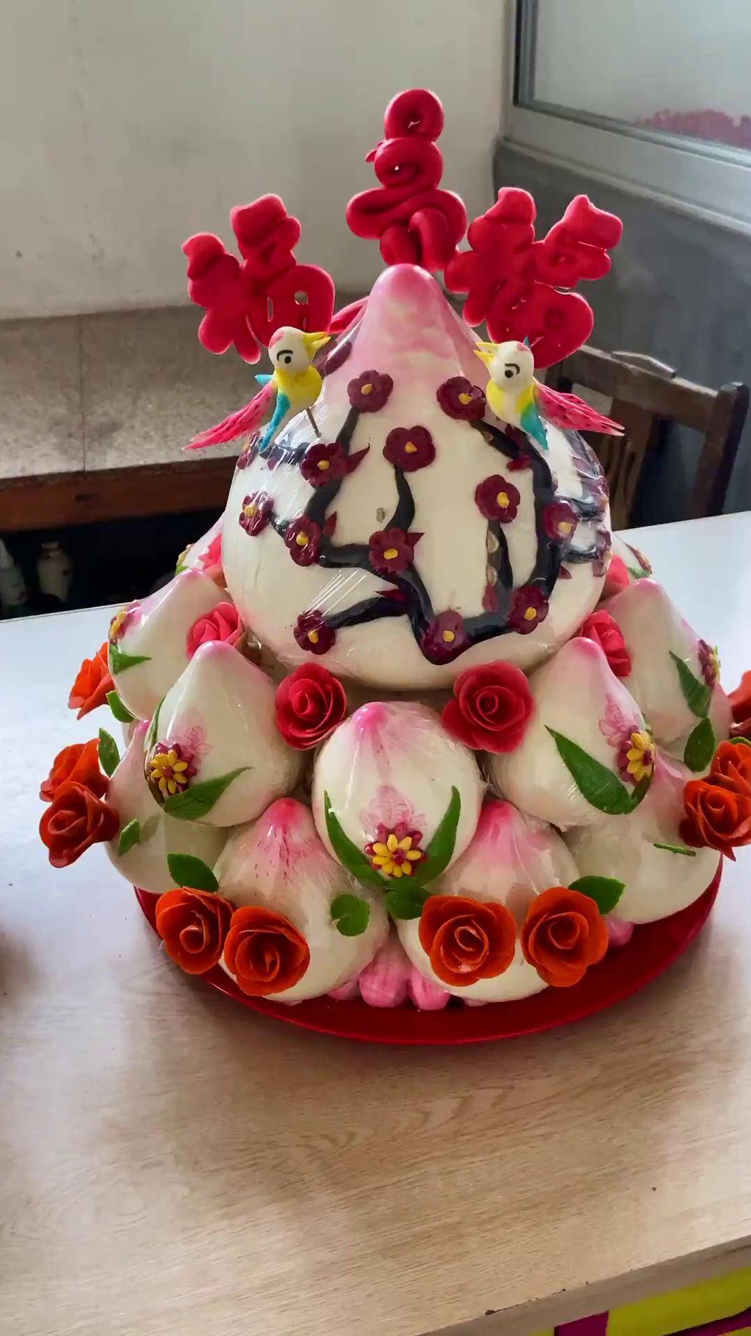 大寿桃漂亮大气.莱州面塑 胶东花饽饽 现场实拍