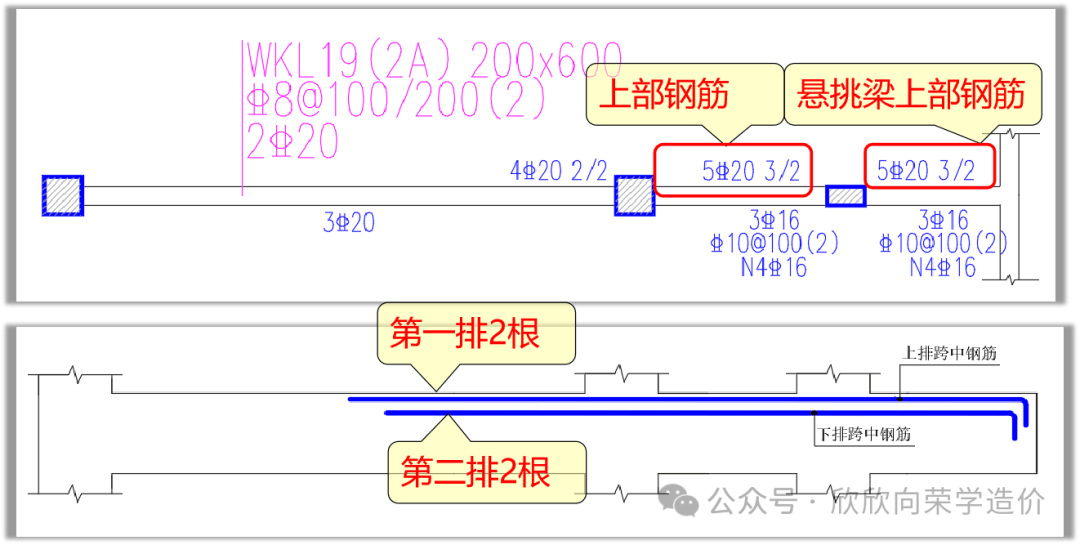 框架梁一边带悬挑图解图片